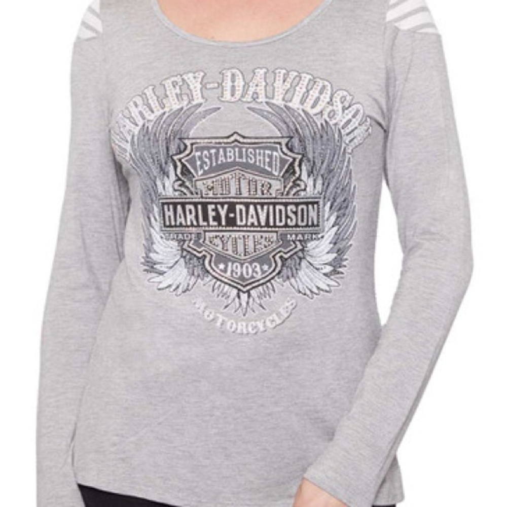 Harley Davidson Gray Rhinestone Women's Top